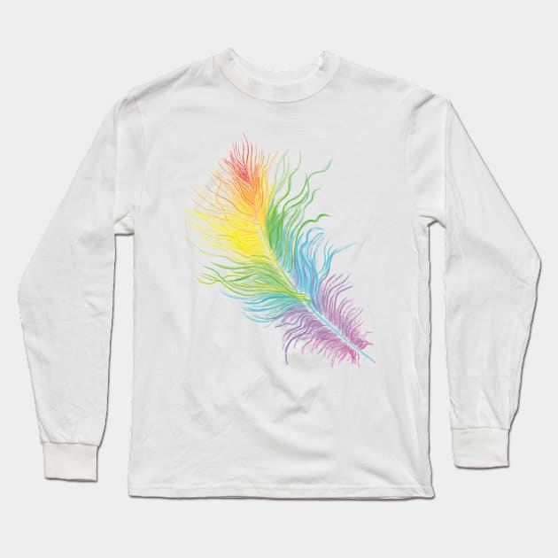 Rainbow Feather Long Sleeve T-Shirt by mernstw